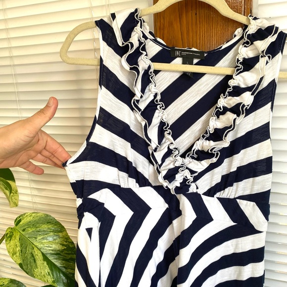 INC International Concepts Size Large Sleeveless Dress Nautical Striped Ruffle - Picture 2 of 6